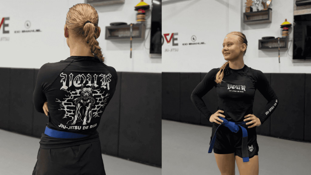 Rashguard feminina para jiu-jitsu Vouk Brasil tecido compressão
