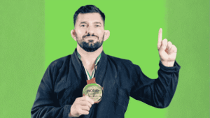 Atleta brasileiro André Luís Siqueira Pinheiro em competição internacional de jiu-jitsu