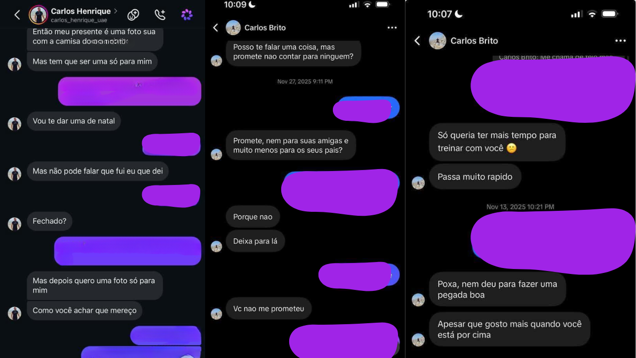 Mensagens enviadas por Carlos Brito a aluna adolescente